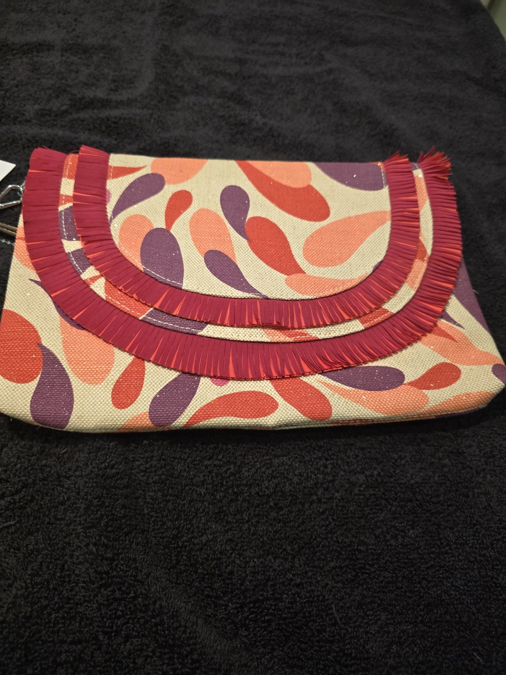 Vera Bradley Pink, Purple & Orange Patterned Fringe Clutch NWT